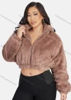 Wholesale Women's Fashion Stand Collar Crop Zipper Fuzzy Fluffy Jacket 2033# - Liuhuamall