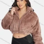 Wholesale Women's Fashion Stand Collar Crop Zipper Fuzzy Fluffy Jacket 2033# preview