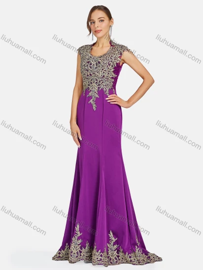 Wholesale Women's Elegant Embroidered Rhinestone Floor Length Evening Dress 9497#