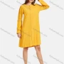 Wholesale Women's Casual Round Neck Pearl Decor Pleated Lace Trim Ruched Long Sleeve Knee Length Dress preview