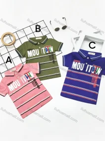 Wholesale Boys Casual Short Sleeve Embroidery Letter Striped Button Front Polo Shirts, LIUHUA CLOTHING WHOLESALE