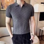 Wholesale Oscar factory men's comfortable short-sleeve polo shirt, knitted diamond-pattern top, warm and soft fabric. preview