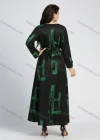 Wholesale Women's Casual Round Neck Long Sleeve Allover Print Button Decor Maxi Dress With Belt - Liuhuamall