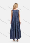 Wholesale Women's Casual Sleeveless Round Neck Ruffle Maxi Denim Dress - Liuhuamall