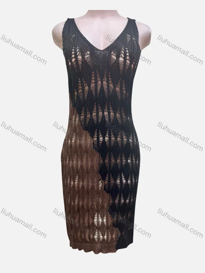 Wholesale Women's Vacation Plain Hollow Out V Neck Cover Up Tank Dress F162#