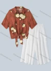 Wholesale Women's Vacation Linen Shirt Half Sleeve Floral Print Top 2 Piece Set - Liuhuamall