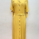 Women's Casual Stand Collar Lace Up Sleeve Buttons Pockets Belted Plain Maxi Dress Yellow Clothing Wholesale Market -LIUHUA