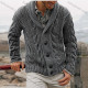 Wholesale Men's Casual Plain Lapel Collar Long Sleeve Button Down Cable Knit Cardigan Gray Clothing Wholesale Market Liuhua