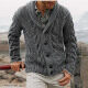 Men's Casual Plain Lapel Collar Long Sleeve Button Down Cable Knit Cardigan Gray Clothing Wholesale Market -LIUHUA