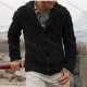 Wholesale Men's Casual Plain Lapel Collar Long Sleeve Button Down Cable Knit Cardigan Black Clothing Wholesale Market Liuhua