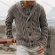 Wholesale Men's Casual Plain Lapel Collar Long Sleeve Button Down Cable Knit Cardigan Khaki Clothing Wholesale Market Liuhua