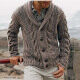 Men's Casual Plain Lapel Collar Long Sleeve Button Down Cable Knit Cardigan Khaki Clothing Wholesale Market -LIUHUA