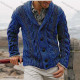 Wholesale Men's Casual Plain Lapel Collar Long Sleeve Button Down Cable Knit Cardigan Blue Clothing Wholesale Market Liuhua