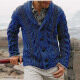 Men's Casual Plain Lapel Collar Long Sleeve Button Down Cable Knit Cardigan Blue Clothing Wholesale Market -LIUHUA