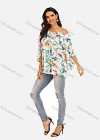 Wholesale Women's Casual Floral Print Lace Up Off Shoulder Blouse - Liuhuamall