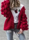 Wholesale Women's Lantern Sleeve Chunky Knitted Plain Open Front Cardigan - Liuhuamall