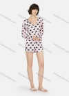 Wholesale Women's Milk Silk Heart Print V Neck Button Front Lounge Soft Long Sleeve Romper Pajamas A19# - Liuhuamall