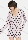 Wholesale Women's Milk Silk Heart Print V Neck Button Front Lounge Soft Long Sleeve Romper Pajamas A19# - Liuhuamall