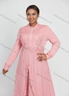Wholesale Women's Long Sleeve Zip Back Applique Pearl Embroidery Decor Maxi Dress - Liuhuamall
