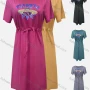 Wholesale Women's Casual Graphic Round Neck High Waist Drawstring Ruffle Hem Midi Dress preview
