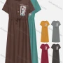 Wholesale Women's Casual Round Neck Short Sleeve Graphic Drawstring Buttons Front Maxi Dress preview