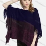 Wholesale Women's Batwing Sleeve Round Neck Fringe Trim Colorblock Cape preview