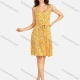 Wholesale Women's Casual Allover Print Shirred Backless Short Cami Dress With Belt Gold Clothing Wholesale Market Liuhua