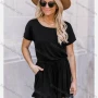 Wholesale Women's Casual Crew Neck Short Sleeve Ruffle Trim Plain Romper preview