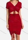 Wholesale Women's Sexy Solid Lace Up Ruched Tank Top&Skirt Sets 1271# - Liuhuamall