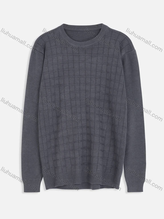 Wholesale Men's Round Neck Long Sleeve Plain Waffle Knitting Pullover Sweater