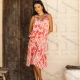 Wholesale Women's Elegant Leaf Print Sleeveless Woven Summer Cami Midi Dress FY2408399# Red Clothing Wholesale Market Liuhua