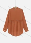 Wholesale Women's Stand Collar Long Sleeve Button Up Peplum Hem Blouse - Liuhuamall