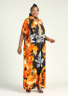 Wholesale Women's African Allover Print Round Neck Short Sleeve Embroidery Kaftan Dress With Scarf - Liuhuamall