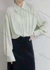 Wholesale Women's Casual Collared Long Sleeve Twist Hem Button Down Drop Shoulder Plain Shirts 241441# - Liuhuamall