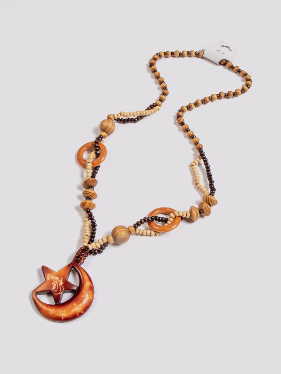 Vintage Star & Moon Wood Beads Necklace, Clothing Wholesale Market -LIUHUA, 