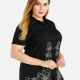 Women's Plus Size Cotton Floral Embroidery Short Sleeve Button Down Shirt Black Clothing Wholesale Market -LIUHUA