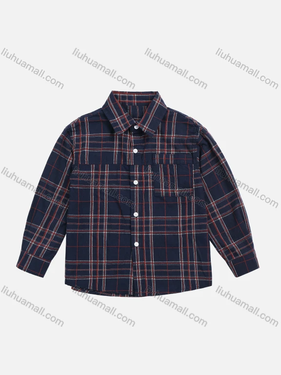 Wholesale Boys' Casual Collared Long Sleeve Button Front Button Down Plaid Shirt