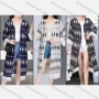 Wholesale Women's Linen 3/4 Sleeve Tribal Print Fringe Trim Midi Cardigan preview