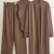 Wholesale Women's Elegant Plain Mid-length Cardigan 3 Piece Set With Wide-leg Pants Coffee Clothing Wholesale Market Liuhua