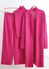 Wholesale Women's Elegant Plain Mid-length Cardigan 3 Piece Set With Wide-leg Pants - Liuhuamall