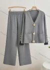 Wholesale Women's Elegant Plain Patch Pocket Cardigan 2 Piece Set With Wide-leg Pants - Liuhuamall