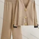 Wholesale Women's Elegant Plain Patch Pocket Cardigan 2 Piece Set With Wide-leg Pants Khaki Clothing Wholesale Market Liuhua