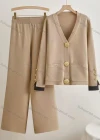 Wholesale Women's Elegant Plain Patch Pocket Cardigan 2 Piece Set With Wide-leg Pants - Liuhuamall
