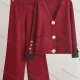 Wholesale Women's Elegant Plain Patch Pocket Cardigan 2 Piece Set With Wide-leg Pants Red Clothing Wholesale Market Liuhua