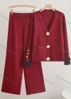 Wholesale Women's Elegant Plain Patch Pocket Cardigan 2 Piece Set With Wide-leg Pants - Liuhuamall