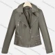 Wholesale Women's Casual Lapel Long Sleeve Zipper Plain Leather Crop Biker Jacket Army Green Clothing Wholesale Market Liuhua