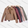 Wholesale Women's Casual Lapel Long Sleeve Zipper Plain Leather Crop Biker Jacket preview