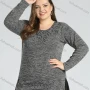 Wholesale Women's Elegant Round Neck Long Sleeve Floral Embroidery Slit Hem Knit Top preview
