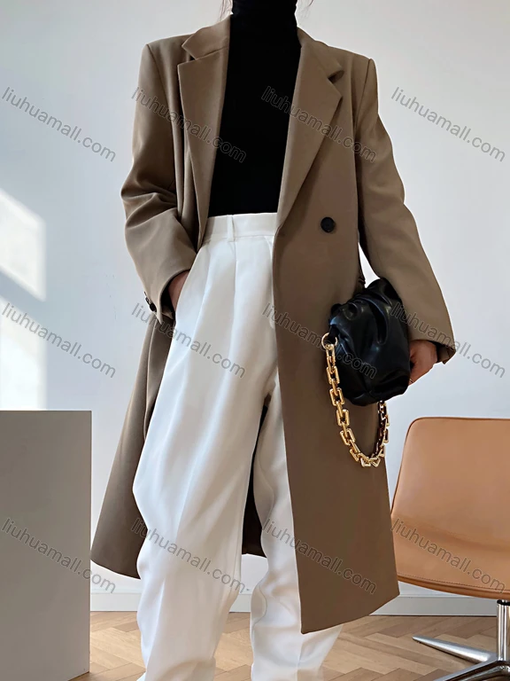 Wholesale Women's Plain Lapel Long Sleeve Mid Length Suit Coat