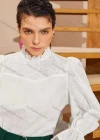 Wholesale Women's Retro Ruffle Neck Poet Sleeve Ruffle Trim Eyelet Lace Paisley Blouse AY197# - Liuhuamall